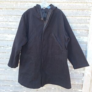 Zara Men's Black Hooded Coat Size Medium